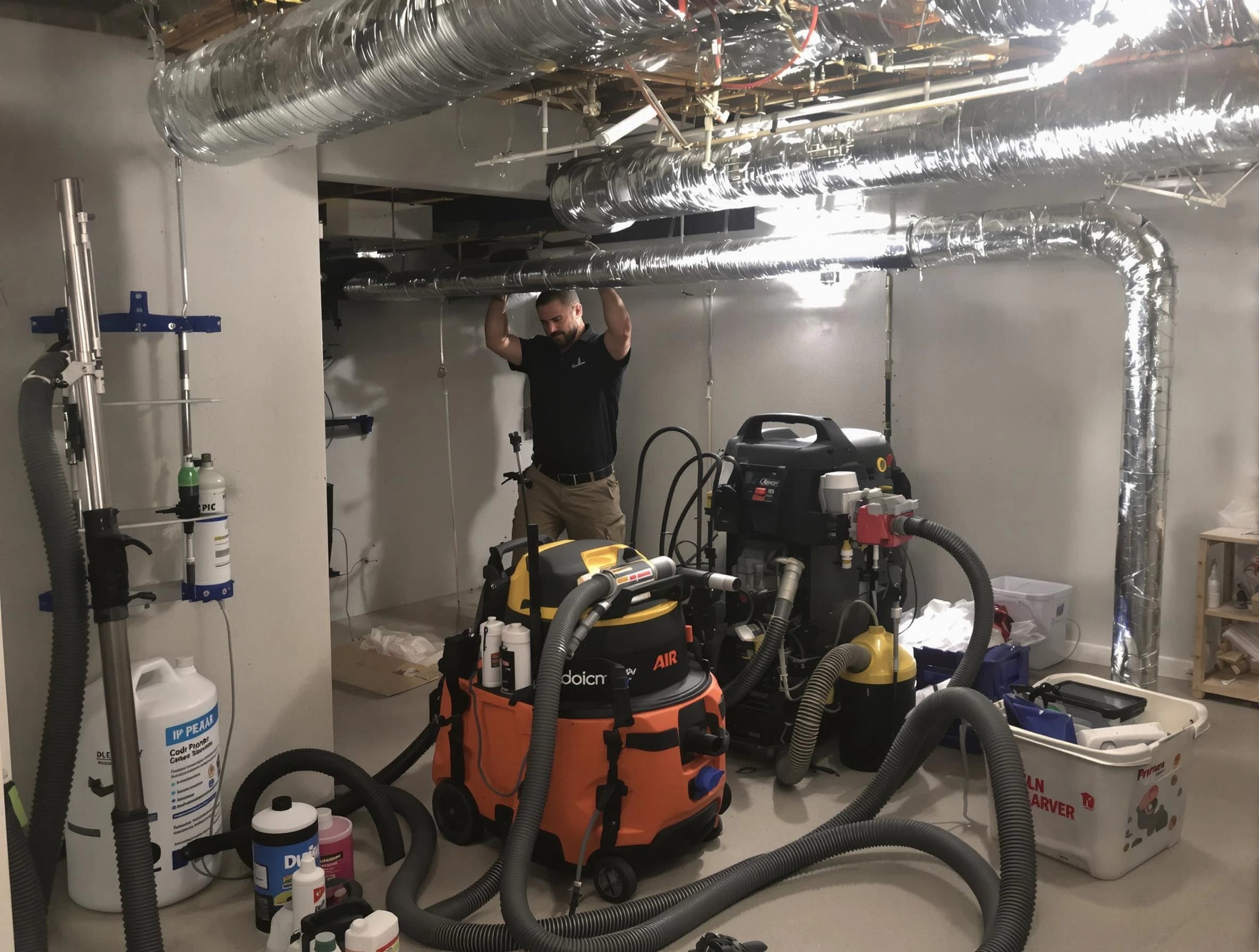 Temecula Air Duct Cleaning specialist performing professional mold removal from air ducts using safety equipment in Temecula