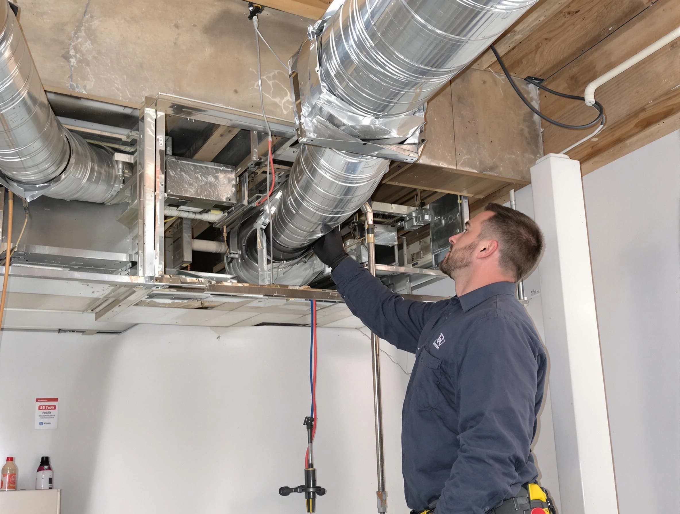 Temecula Air Duct Cleaning technician performing professional air duct repair using specialized tools in Temecula