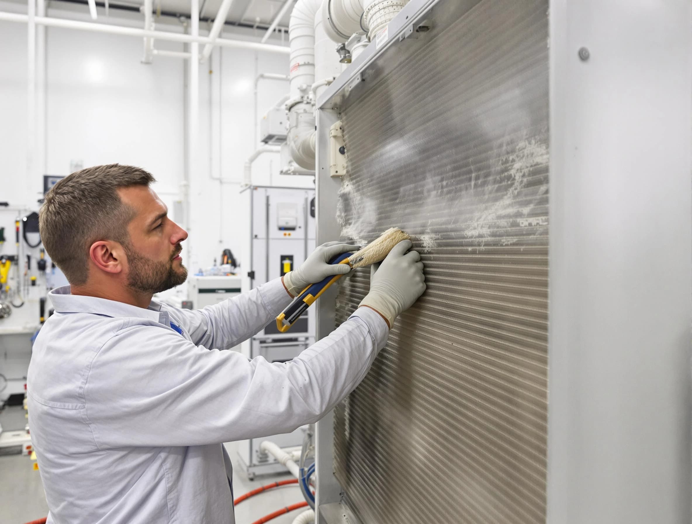 Temecula Air Duct Cleaning technician performing precision commercial coil cleaning at a Temecula business