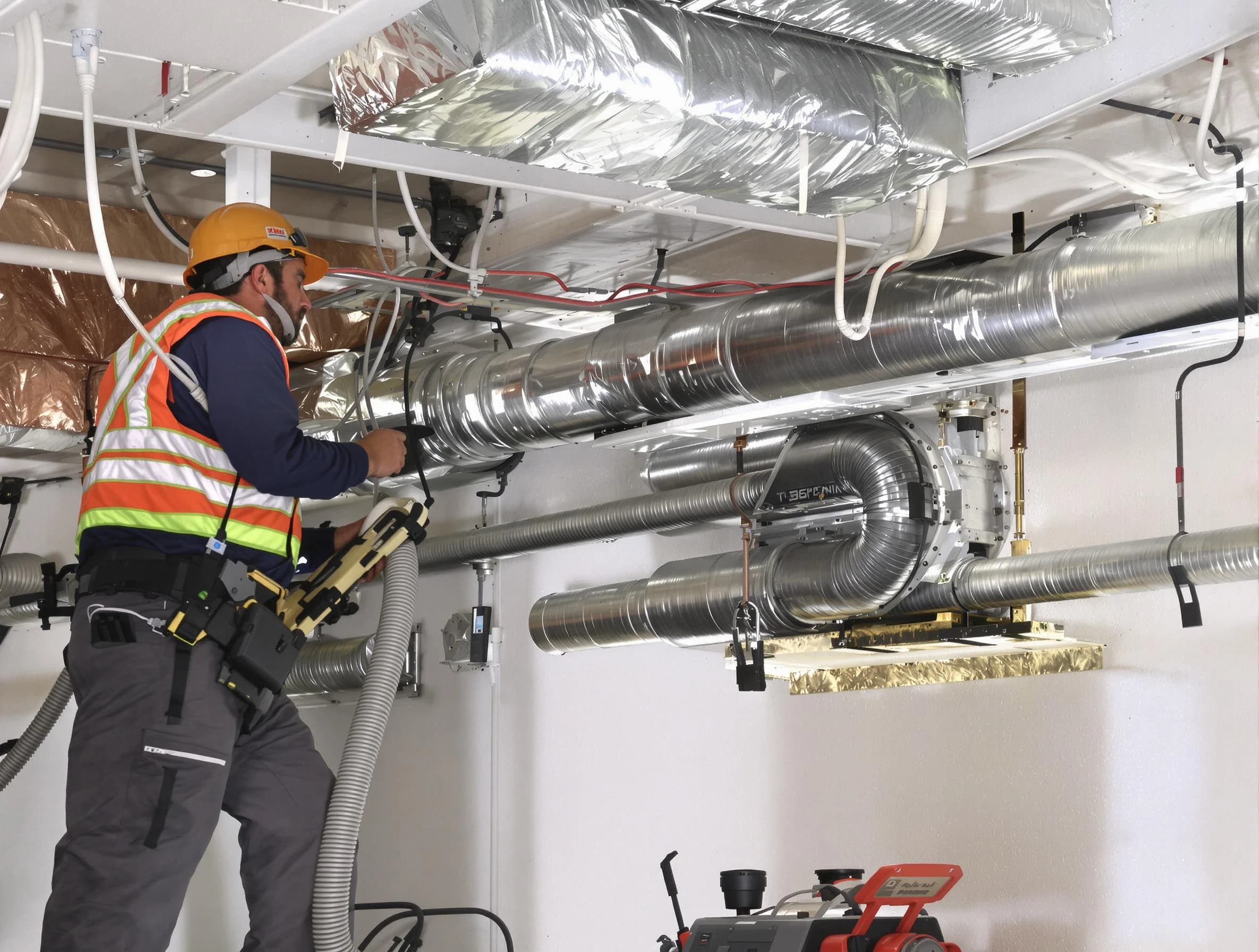 Temecula Air Duct Cleaning technician performing precision vacuum insulation removal in a residential property in Temecula